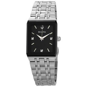 Bulova Silver/Black Men's Quadra Stainless Diamond
